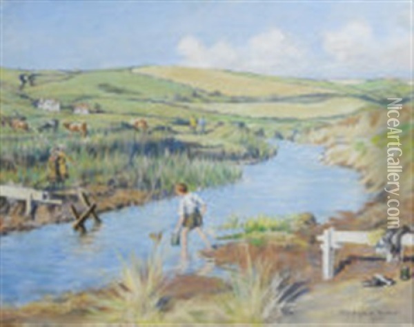 The Red River. St. Ives Bay Oil Painting - Stanhope Forbes