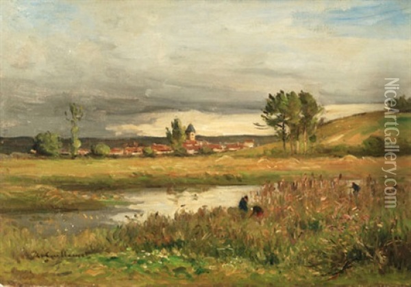 Landschaft Mit Kirche Und Fluss Oil Painting - Jean Baptiste Antoine Guillemet