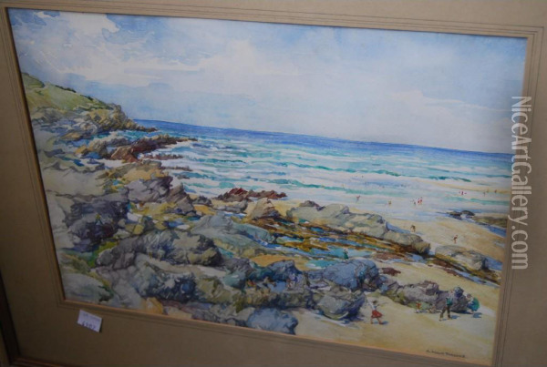 View Of Fistral Bay Oil Painting - Maud Angell