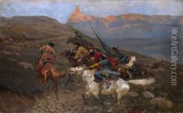 Circassian Horsemen Oil Painting - Franz Roubaud