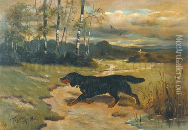 Jagdhund In Moorlandschaft Oil Painting - Hermann Seeger