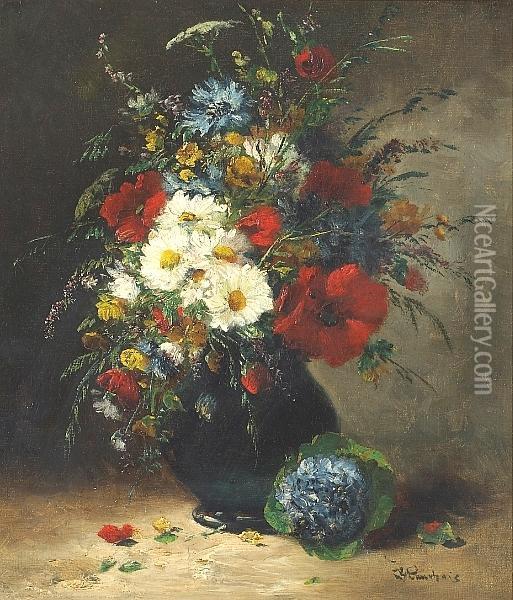 A Still Life With Flowers In A Vase Oil Painting - Eugene Henri Cauchois