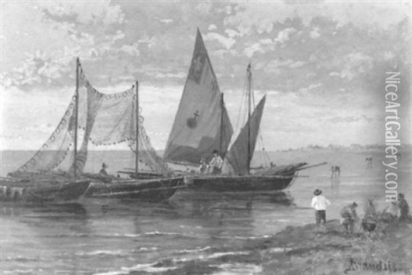 Uferpartie Mit Fischerbooten In Der Bucht Von Venedig Oil Painting - Antonietta Brandeis