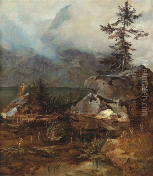 Gebirgssee Mit Einem Adler Oil Painting - Franz Reinhold