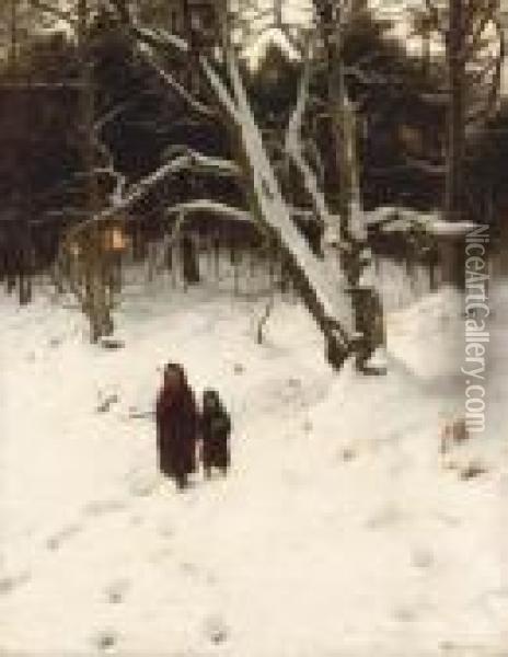 A Walk In The Snow Oil Painting - Joseph Farquharson