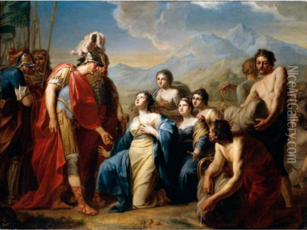 The Queen Of Sheba Kneeling Before King Solomon Oil Painting - Johann Friedrich A. Tischbein
