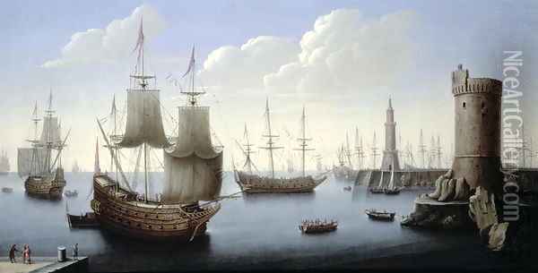 A Mediterranean Port Scene Oil Painting - Raffaelo Sorbi