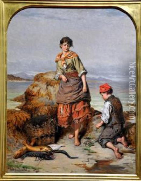 the Limpet Gatherers Oil Painting - Wiggs Kinnaird