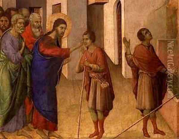 Jesus Opens the Eyes of a Man Born Blind Oil Painting - Buoninsegna Duccio di