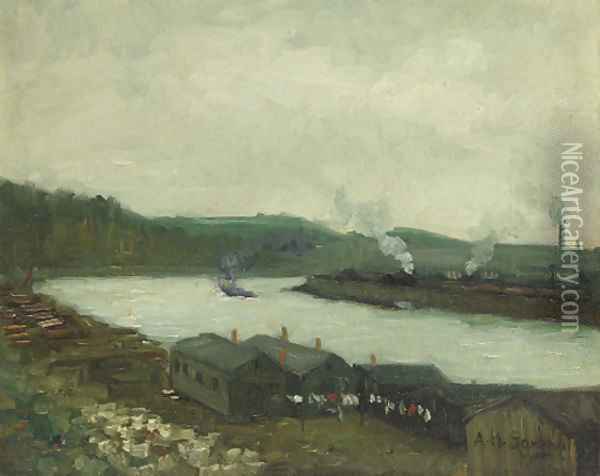 At the Riverhead Oil Painting - Aaron Harry Gorson