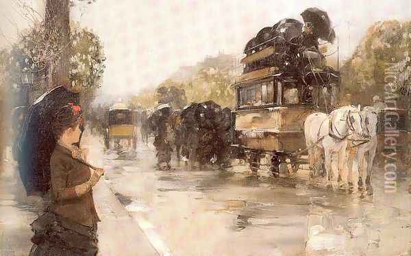 April Showers, Champs Elysées, Paris 1888 Oil Painting - Childe Hassam
