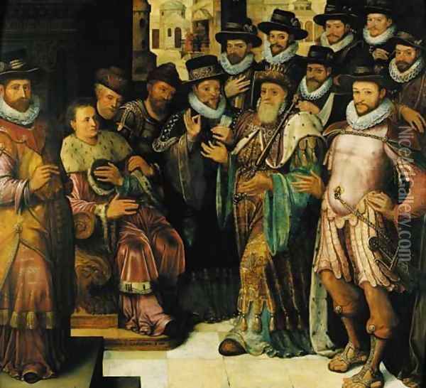 The Judgement of Cambyses an allegorical group portrait, probably of the City Councillors Oil Painting - Antoon Claeissens