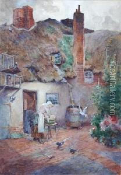 An Old Cottage Oil Painting - Edward Smith