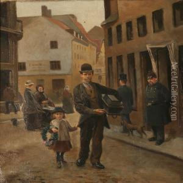 Street Scene From Copenhagen Oil Painting - Alfred Michael Schmidt