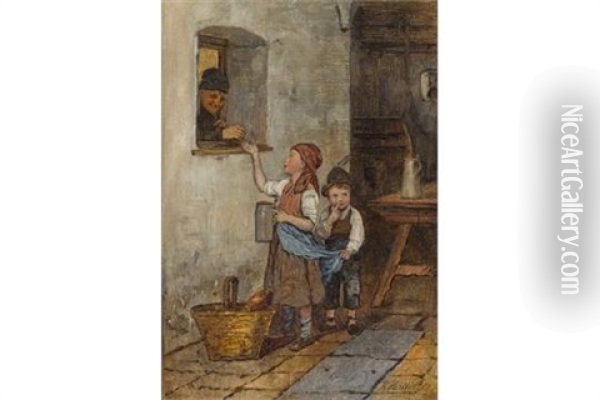 Zwei Kinder Am Bierausschank Oil Painting - Rudolf Hirth Du Frenes