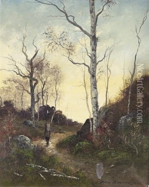 Abendstimmung Im Wald Von Fontainebleau Oil Painting - Adrien Rousseau