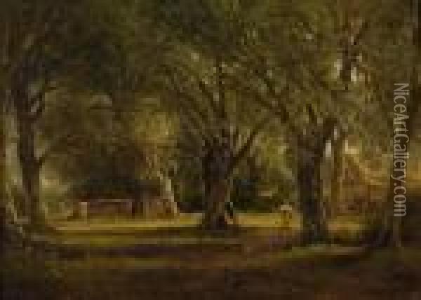 Figure In A Wooded Landscape Oil Painting - John Moore Of Ipswich
