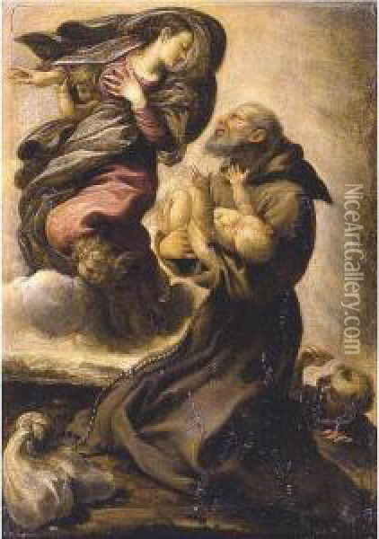 Saint Francis Holding The Infant Christ In The Presence Of The Virgin Oil Painting - Pietro Faccini