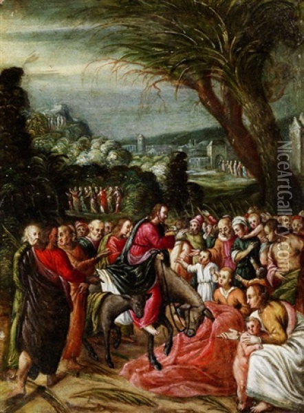 Der Einzug Jesu In Jerusalem Oil Painting - Hendrik van der Borcht the Elder