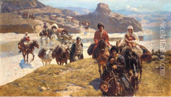 Mountain People Oil Painting - Franz Roubaud
