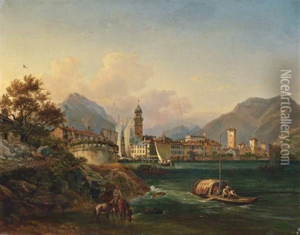 Blick Auf Riva Am Gardasee Oil Painting - Heinrich Adam
