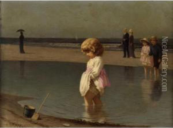 At The Shore Oil Painting - Samuel S. Carr