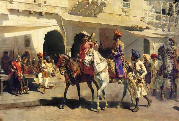 Leaving For The Hunt At Gwalior Oil Painting - Edwin Lord Weeks