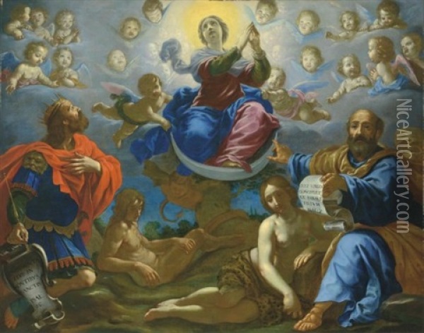 Allegory Of The Immaculate Conception, With King David, Adam And Eve And Isaiah The Prophet Oil Painting - Cesare Dandini