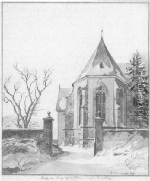 Kirche Im Dorfe Guandstein In Sachsen-altenburg Oil Painting - Johann Hermann Carmiencke