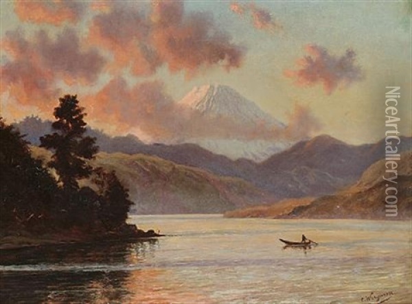 Dusk Over Mount Fuji, Japan Oil Painting - Charles Wirgman Sr.