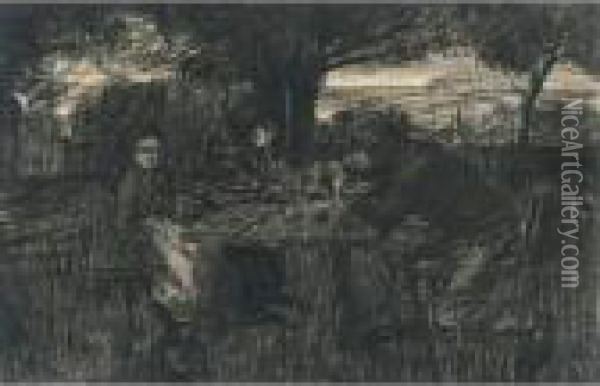 Una Piccola Compagnia In Giardino Oil Painting - Giovanni Segantini