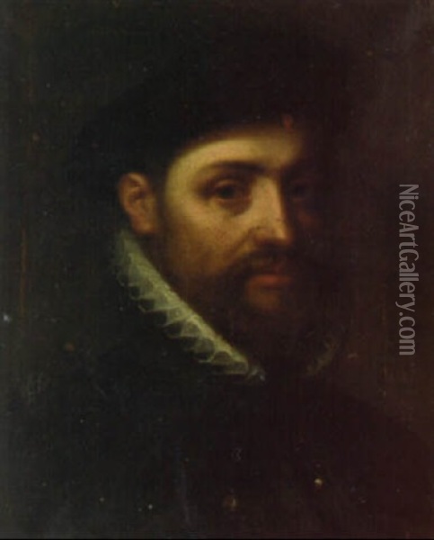 Portrait Of A Nobleman, Bust-length, In A Ruff And A Cap Oil Painting - Hans Von Aachen