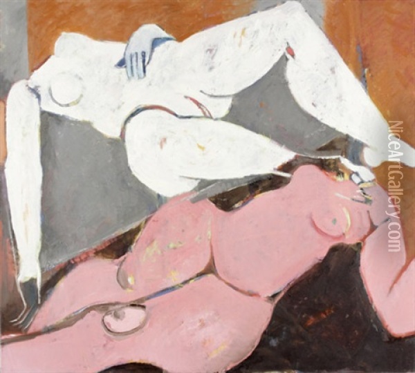 Zwei Frauenakte, Liegend Oil Painting - Victor Fontaine