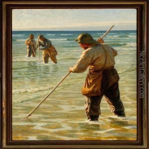 Flynderfiskere Oil Painting - Niels Frederik Schiottz-Jensen