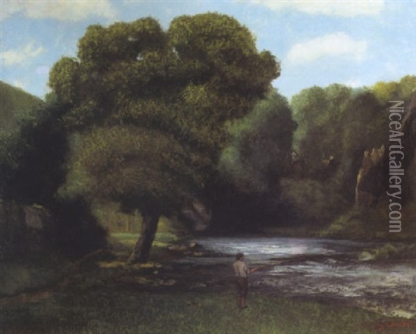 Paysage Avec Un Pecheur Oil Painting - Gustave Courbet