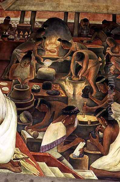 Zapotec people making gold and mosaic jewellery, part of the series, Epic of the Mexican People, 1929-35 Oil Painting - Diego Rivera