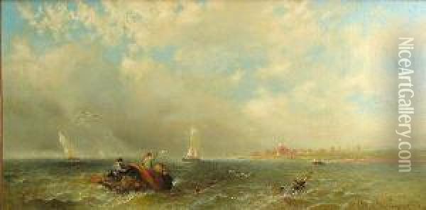 A View Of Antwerp; Fishing Off The Coast Oil Painting - Clifford Montague