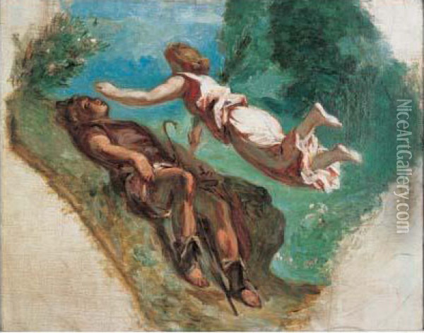 Etude Pour Hesiode Et La Muse, 1843-1844 Oil Painting - Eugene Delacroix