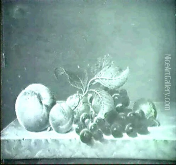 Fruchtestilleben Auf Marmorplatte Oil Painting - Louis Du Pasquier