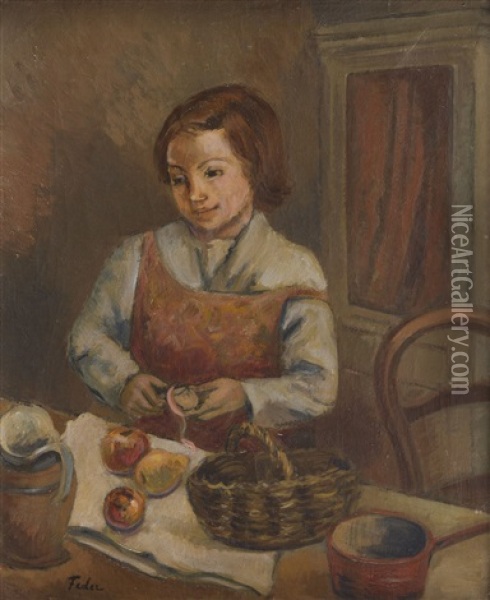 Dziewczyna Obierajaca Owoce Oil Painting - Adolphe Aizik Feder