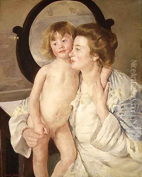 Mother and Child (The Oval Mirror) 1899 Oil Painting - Mary Cassatt