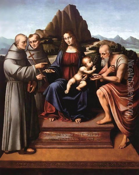 Virgin and Child Enthroned with Saints Oil Painting - Marco d' Oggiono