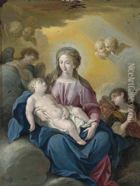 The Madonna And Child, With Angels Oil Painting - Paolo di Matteis