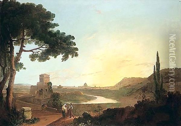 View Of Rome And The Ponte Molle Oil Painting - Richard Wilson