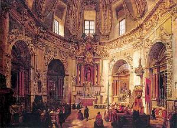 Wnetrze Kosciola Pana Jezusa (trynitarzy) Na Antokolu W Wilnie Oil Painting - Marcin Zaleski