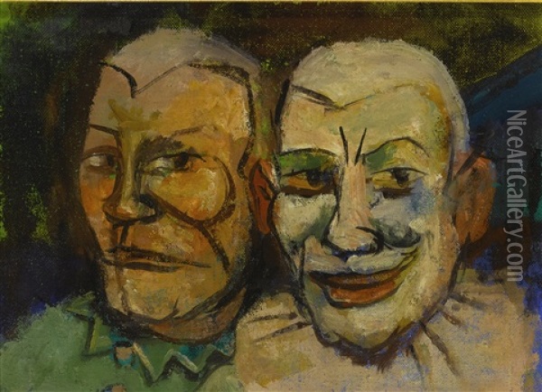Two Clowns Oil Painting - Walt Kuhn