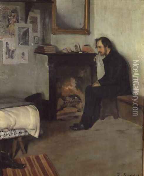 The Bohemian (portrait of Erik Satie in his studio in Montmartre), 1891 Oil Painting - Santiago Rusinol i Prats