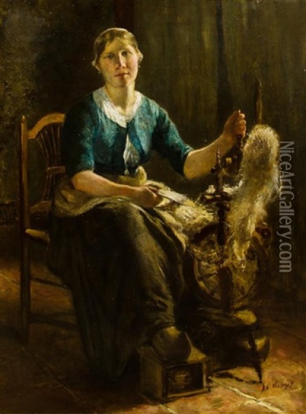 Woman Spinning Oil Painting - Albert Johan (Jan) Neuhuys