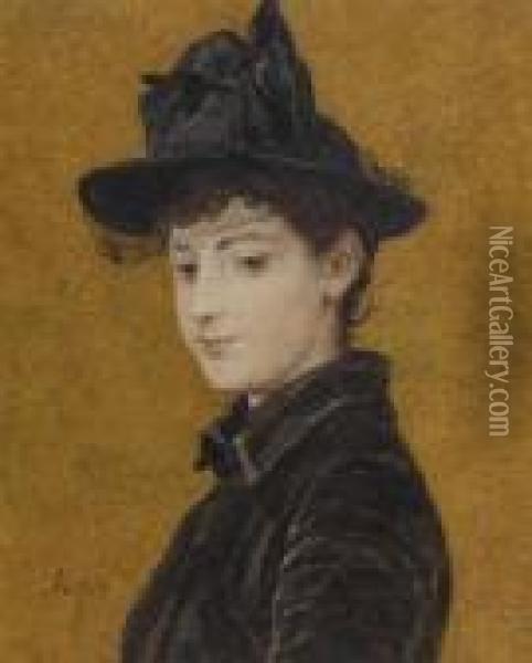 Portrait Of A Lady With Hat Oil Painting - Albert Anker