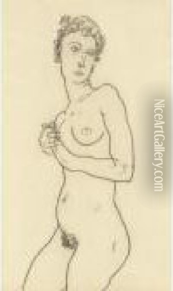 Stehender Akt (standing Nude) Oil Painting - Egon Schiele